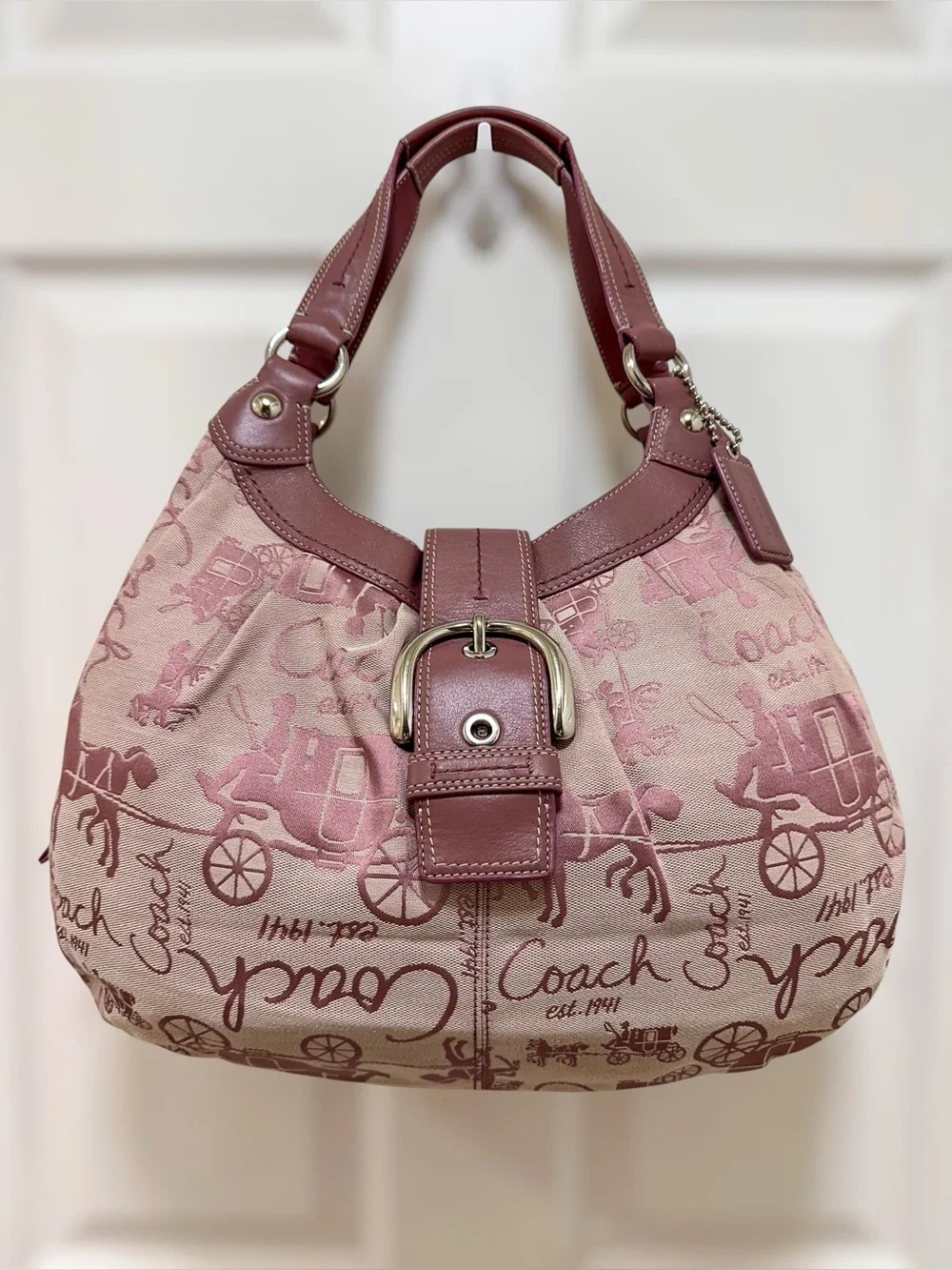 Coach | Bags | Coach Soho Lyn Horse Carriage Pink Jacquard Leather
